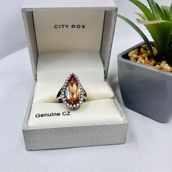 City Rox Teardrop Citrine Genuine Cubic Zirconia Ring - Picture 1 of 16